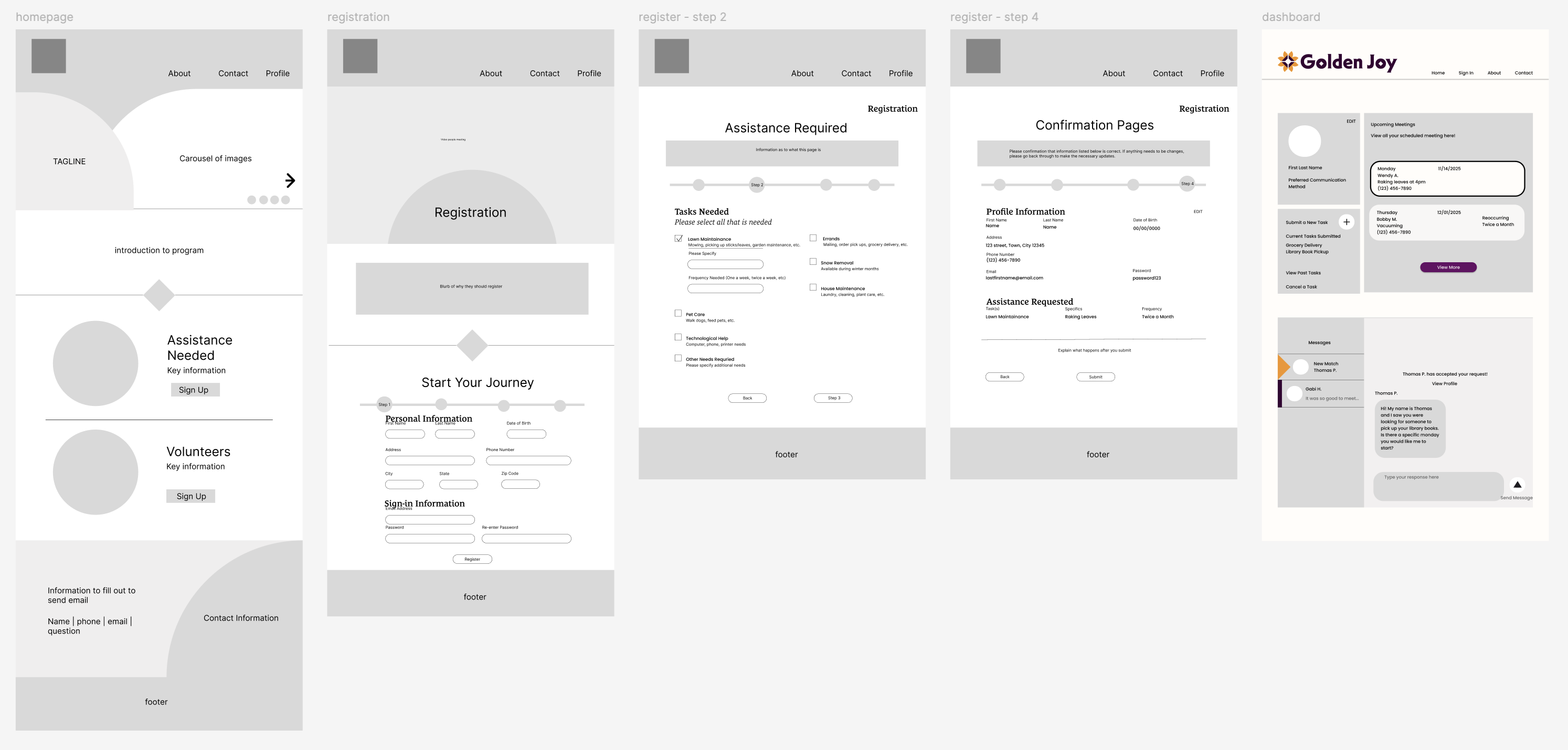 Golden Joy Wireframes